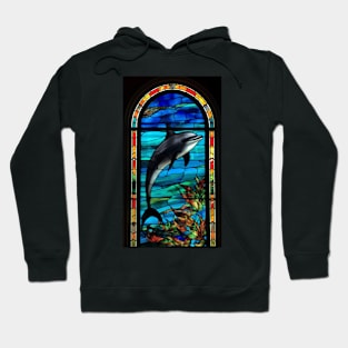 Stained Glass Style Design Grey Dolphin Hoodie